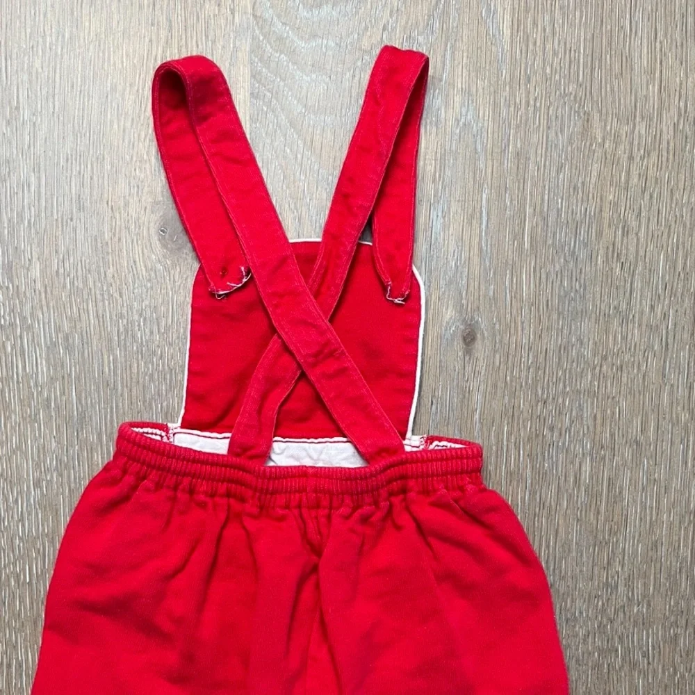 Carter’s Girls red ribbed overalls puppy stitching cotton‎ medium (15-22lbs) VTG
